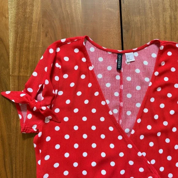 Divided H&M Red Asymmetrical Polka Dot Wrap Dress - Picture 13 of 16